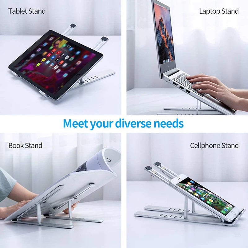 Aluminum Laptop Stand – Foldable, Portable & Non-Slip Cooling Holder for Notebooks