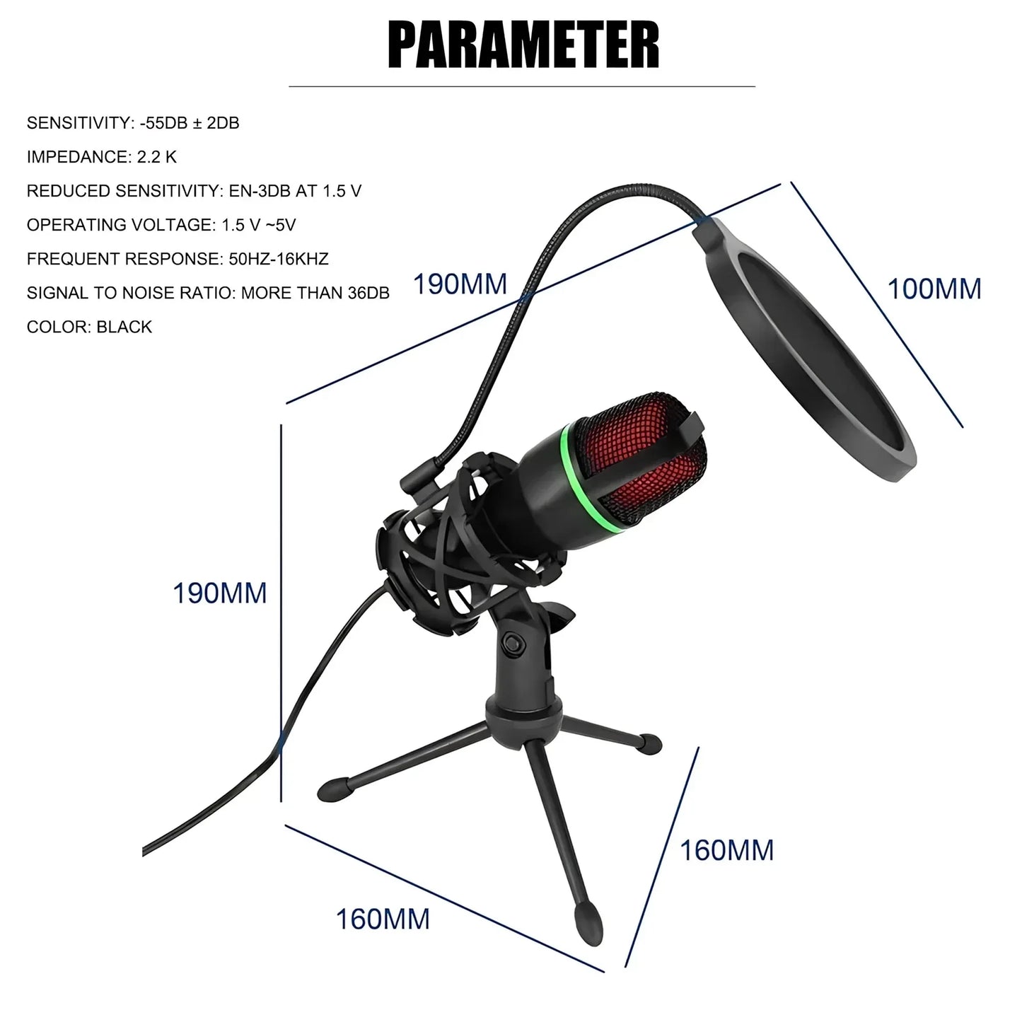 Professional USB RGB Condenser Microphone – Anti-Blowout Desktop Mic for Streaming, Gaming, Podcasts & Vocals