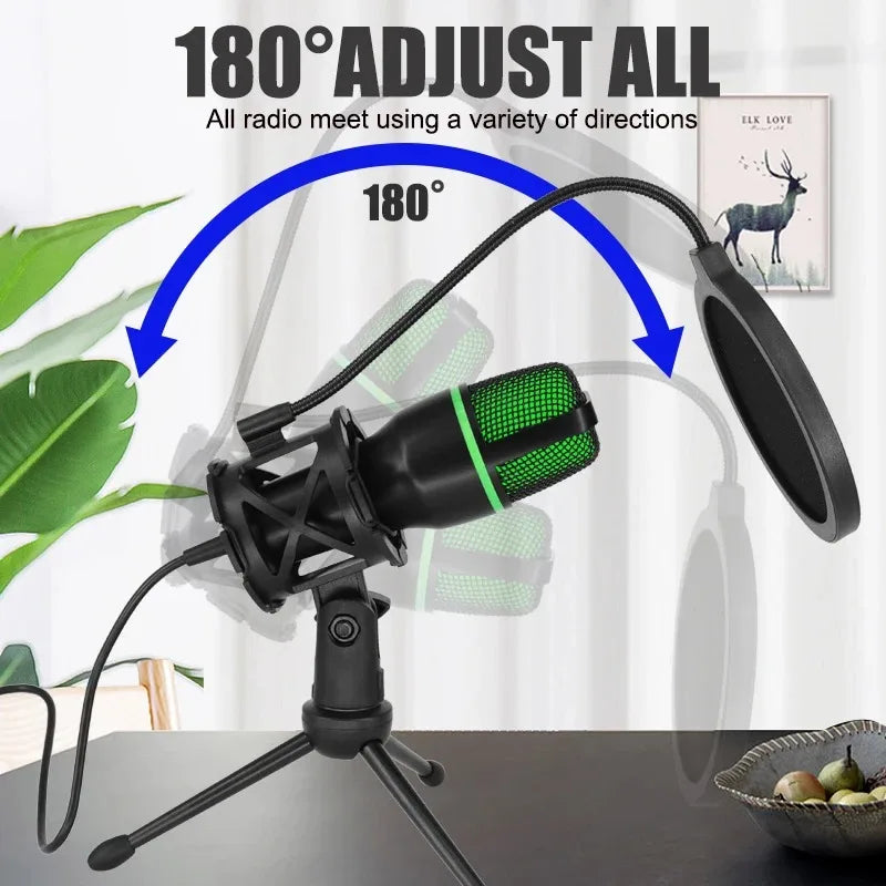 Professional USB RGB Condenser Microphone – Anti-Blowout Desktop Mic for Streaming, Gaming, Podcasts & Vocals