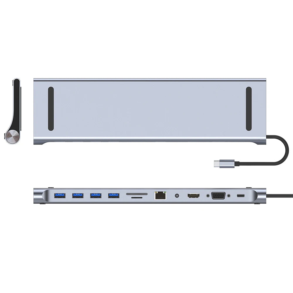 USB-C Docking Station – 11/12-in-1 Multiport Adapter with 4K HDMI, RJ45, SD/TF, VGA & USB 3.0