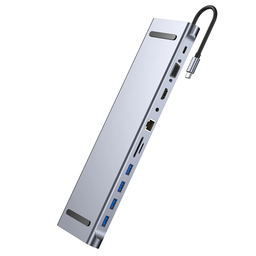 USB-C Docking Station – 11/12-in-1 Multiport Adapter with 4K HDMI, RJ45, SD/TF, VGA & USB 3.0