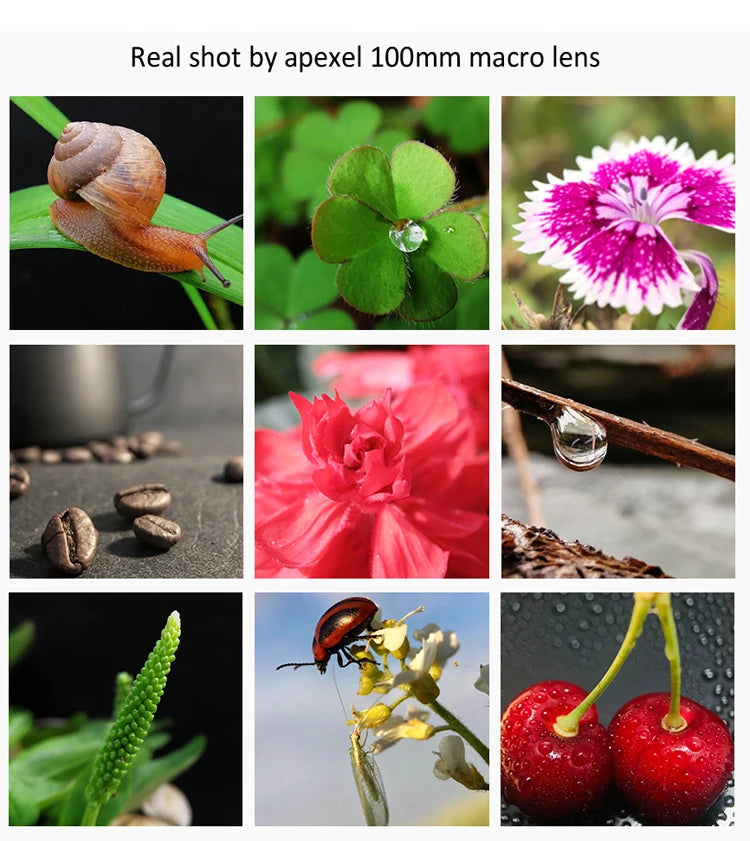 APEXEL 100mm Macro Phone Lens — 4K HD with Optional CPL & Star Filter for iPhone & Android