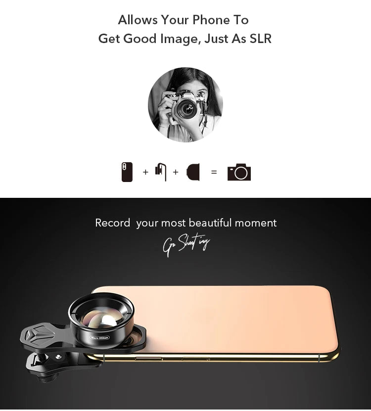 APEXEL 100mm Macro Phone Lens — 4K HD with Optional CPL & Star Filter for iPhone & Android