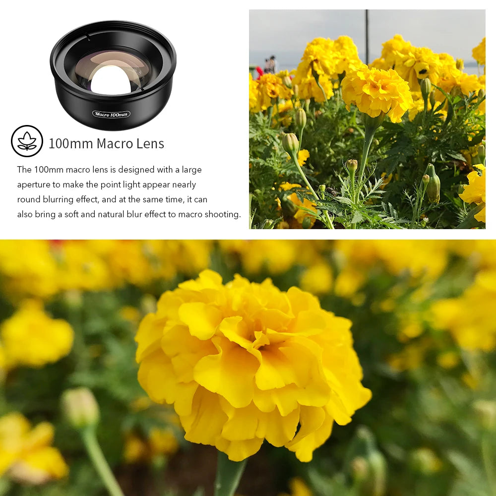 APEXEL APL-HB100MM 100mm Macro Phone Lens Kit — 4K HD with CPL & Star Filter Bundle