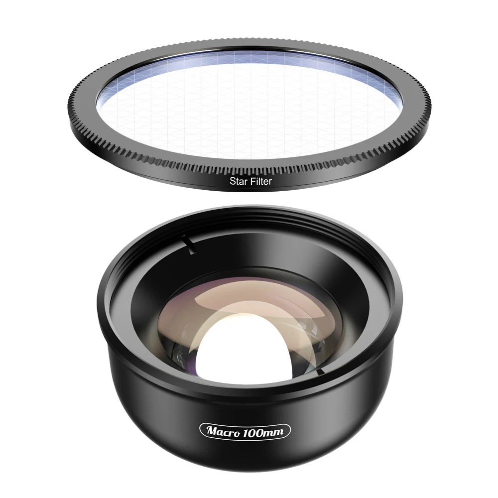 APEXEL 100mm Macro Phone Lens — 4K HD with Optional CPL & Star Filter for iPhone & Android