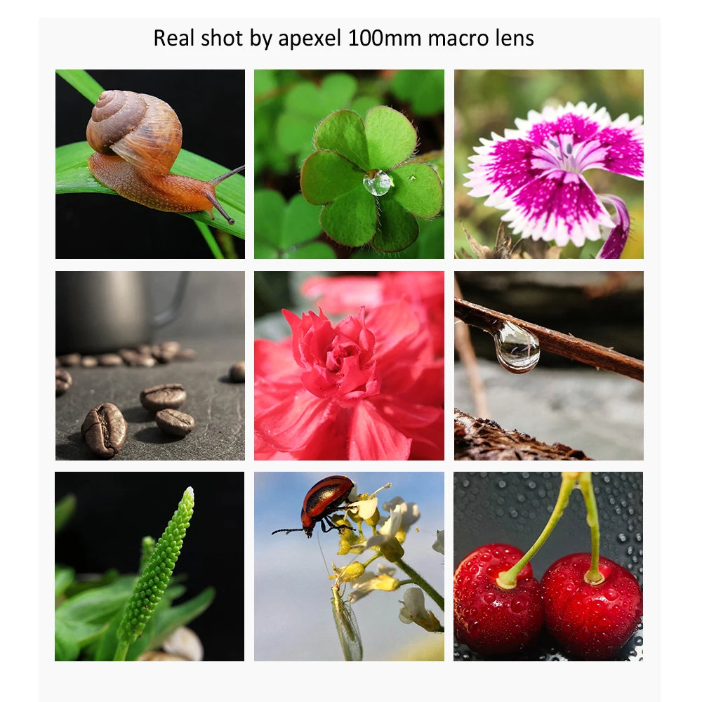 APEXEL 100mm Macro Phone Lens — 4K HD with Optional CPL & Star Filter for iPhone & Android