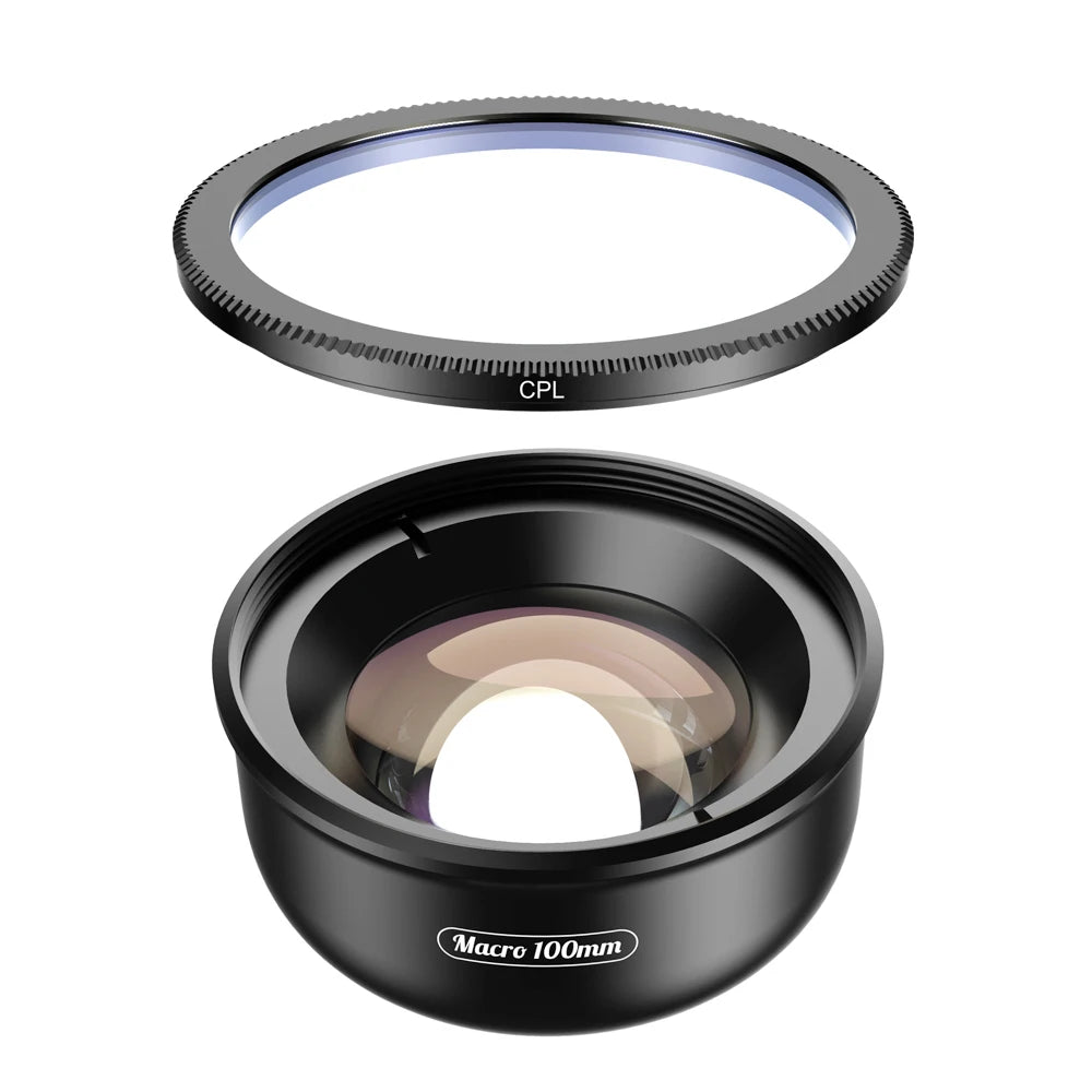 APEXEL 100mm Macro Phone Lens — 4K HD with Optional CPL & Star Filter for iPhone & Android