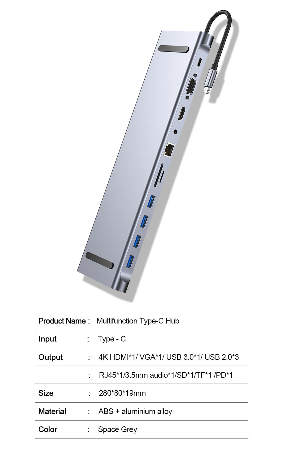 USB-C Docking Station – 11/12-in-1 Multiport Adapter with 4K HDMI, RJ45, SD/TF, VGA & USB 3.0