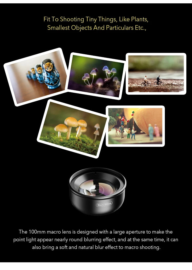 APEXEL 100mm Macro Phone Lens — 4K HD with Optional CPL & Star Filter for iPhone & Android