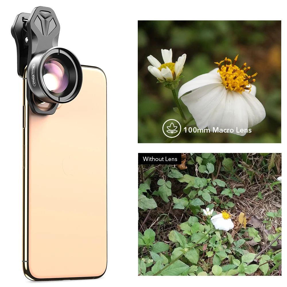 APEXEL 100mm Macro Phone Lens — 4K HD with Optional CPL & Star Filter for iPhone & Android