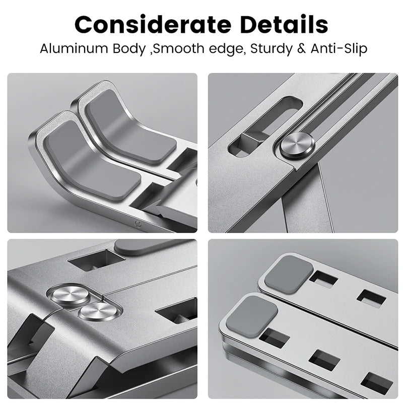 Aluminum Laptop Stand – Foldable, Portable & Non-Slip Cooling Holder for Notebooks