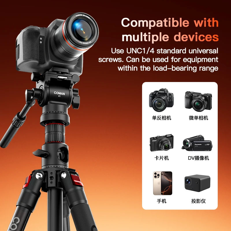 COMAN KX3939 Mini V1 72" Overhead Camera Tripod with Fluid Head