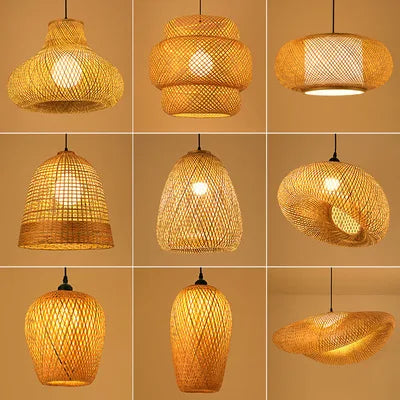 Bamboo Rattan Pendant Light – Handwoven Wicker Ceiling Lamp for Dining Room, Bedroom & Hotel