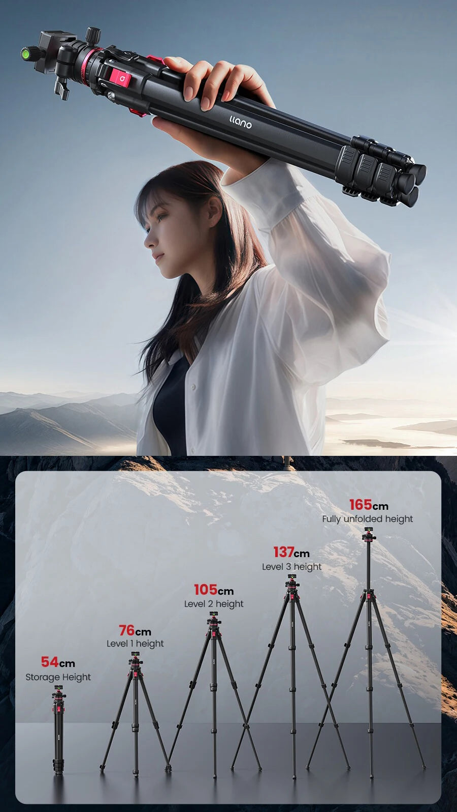 Llano KT003 Professional Camera Tripod with Fluid Head — 15KG Load, Travel-Ready