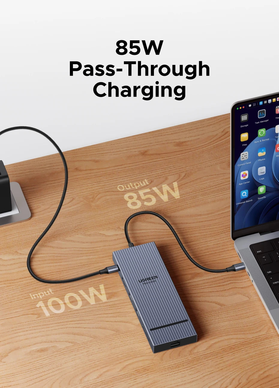 UGREEN USB-C Docking Station Hub — 4K120Hz DP, Dual HDMI, 10Gbps, RJ45, SD/TF, PD 100W