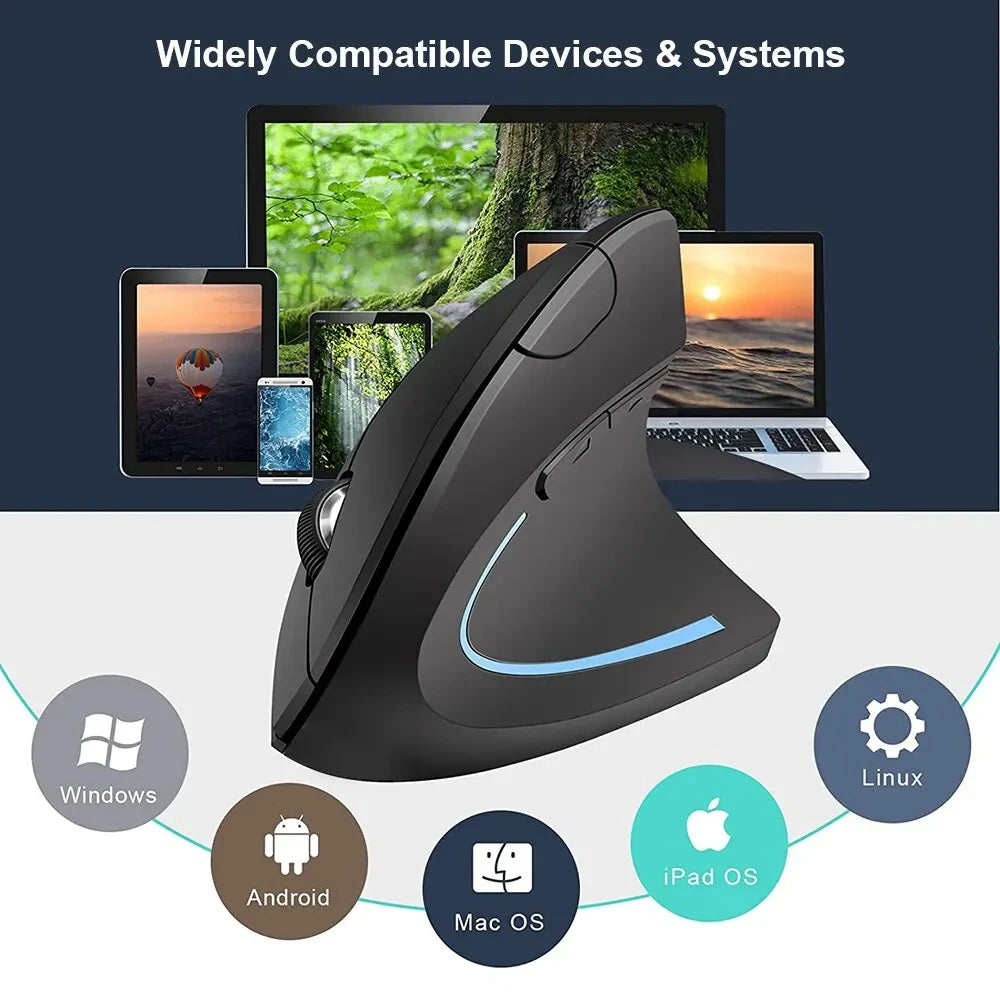 Ergonomic Vertical Wireless Mouse – 2.4GHz, 3 Adjustable DPI & 6 Buttons for Laptop & PC