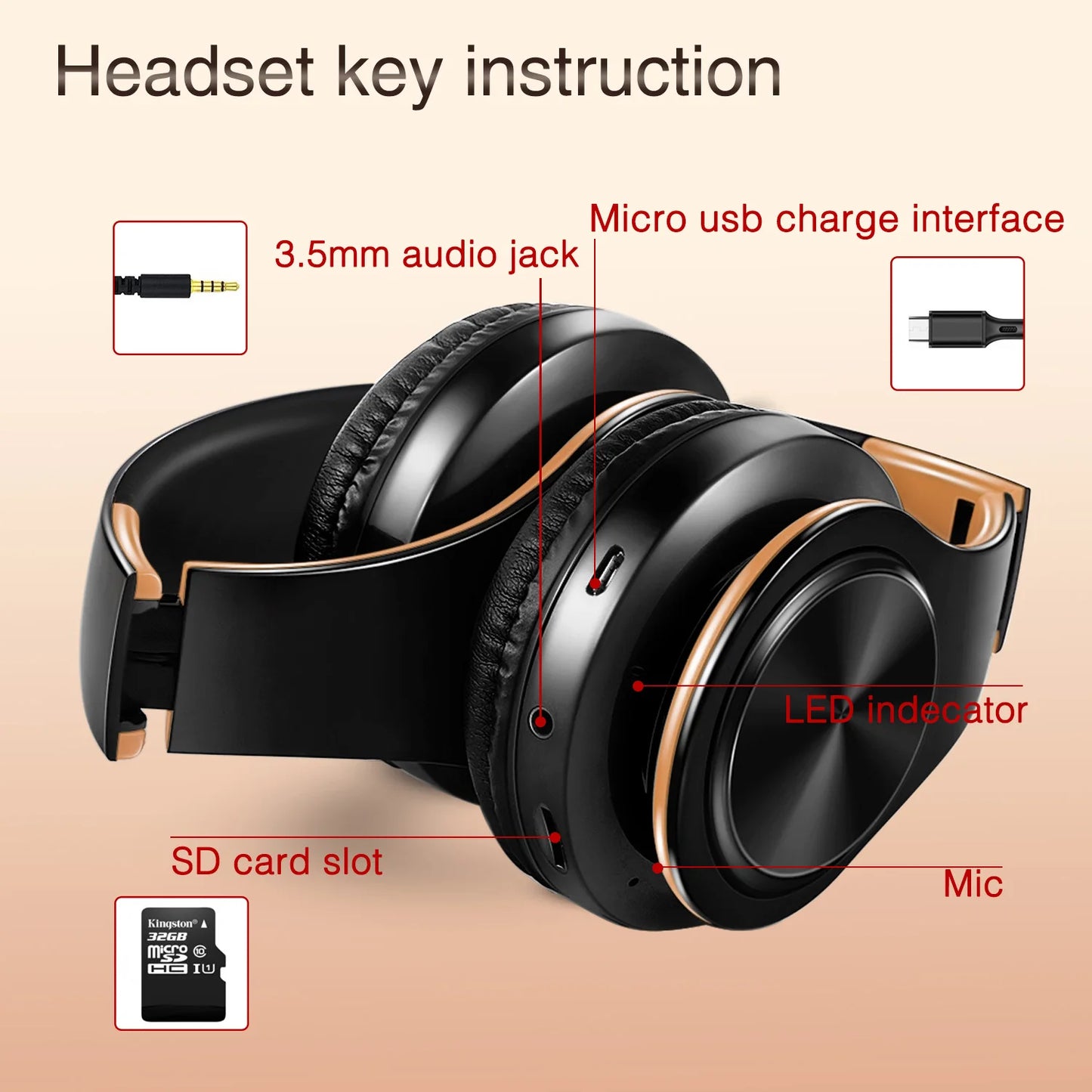 Wireless Bluetooth Headphones with Built-in Mic – 14 Colors