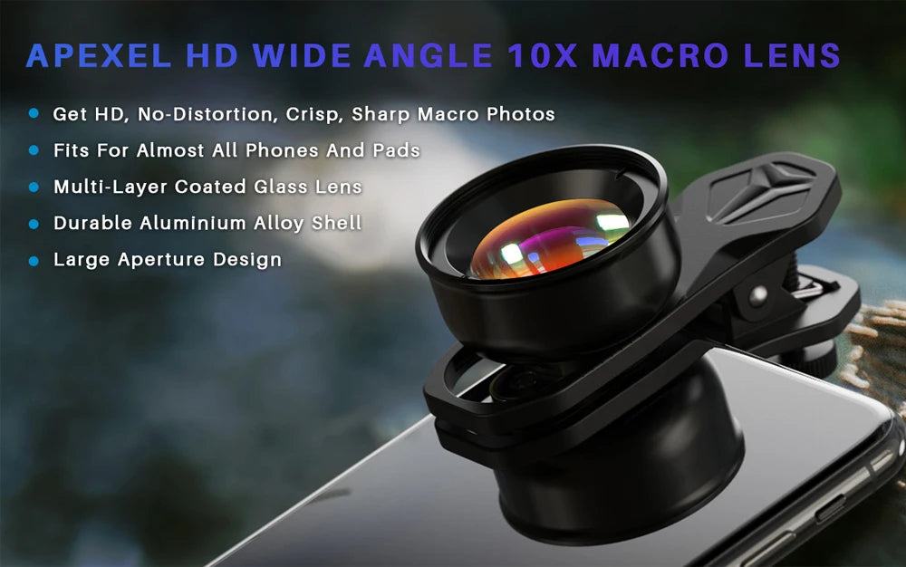 APEXEL APL-HB100MM 100mm Macro Phone Lens Kit — 4K HD with CPL & Star Filter Bundle