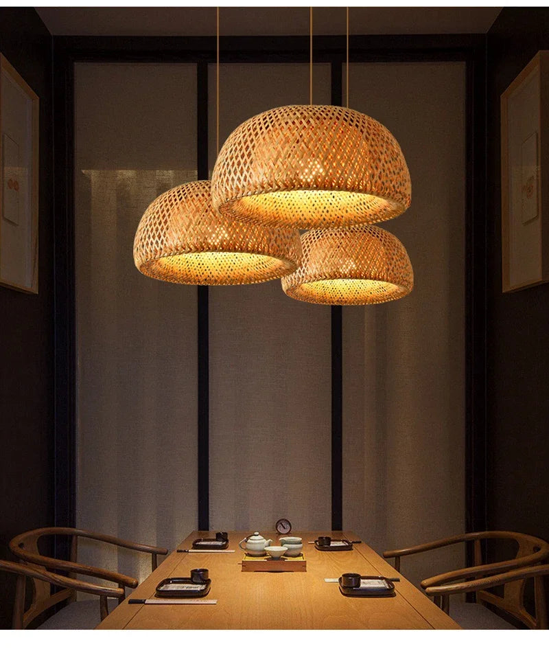 Bamboo Rattan Pendant Light – Handwoven Wicker Ceiling Lamp for Dining Room, Bedroom & Hotel