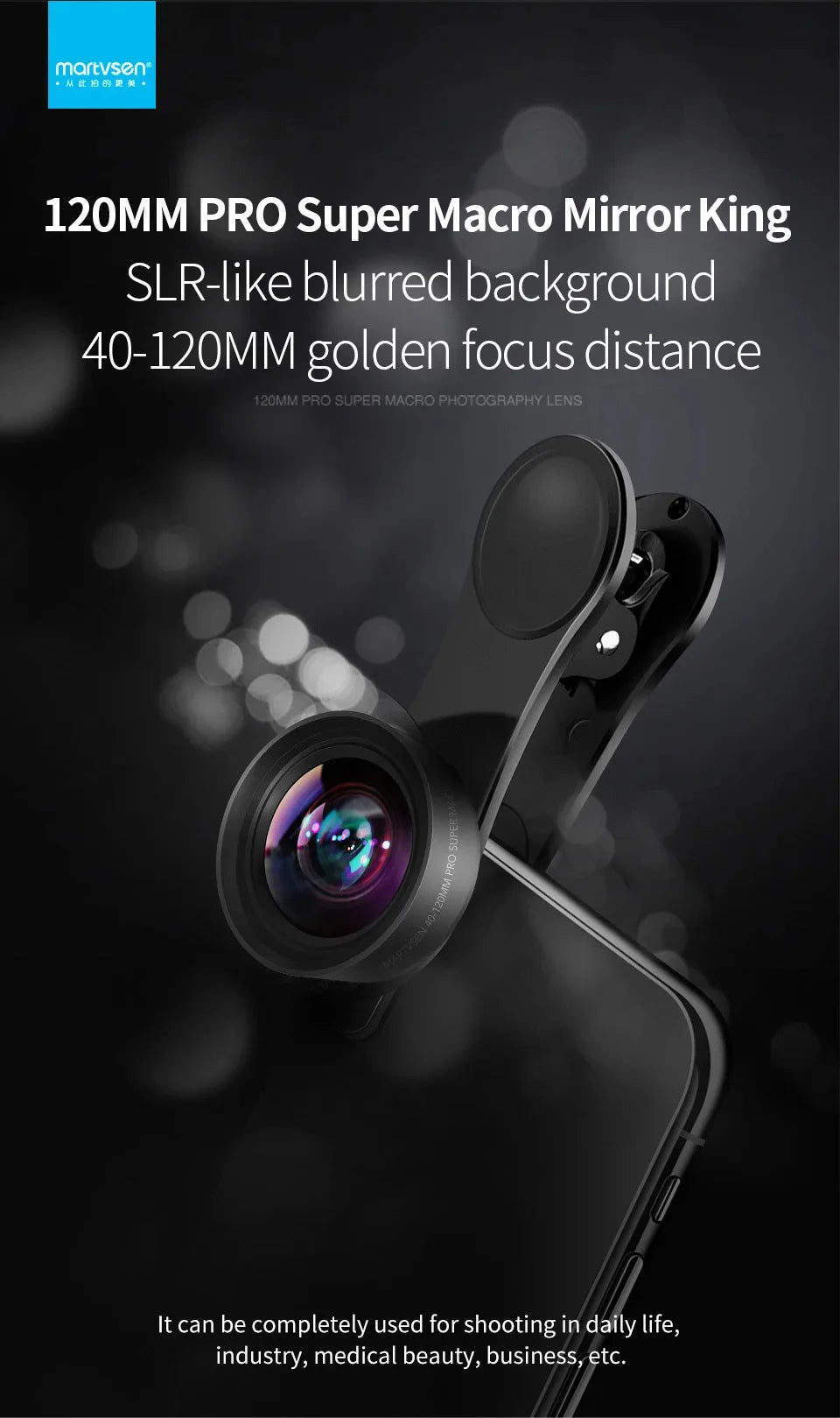 MARTVSEN 120mm Macro Phone Lens — 5K HD 10x Super Macro for iPhone & Android