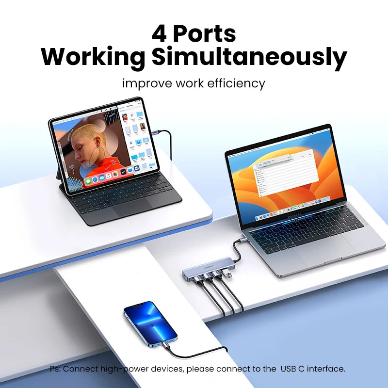 USB-C Hub – 4-Port USB 3.0 Splitter Adapter for Laptops, Tablets & Desktop PCs
