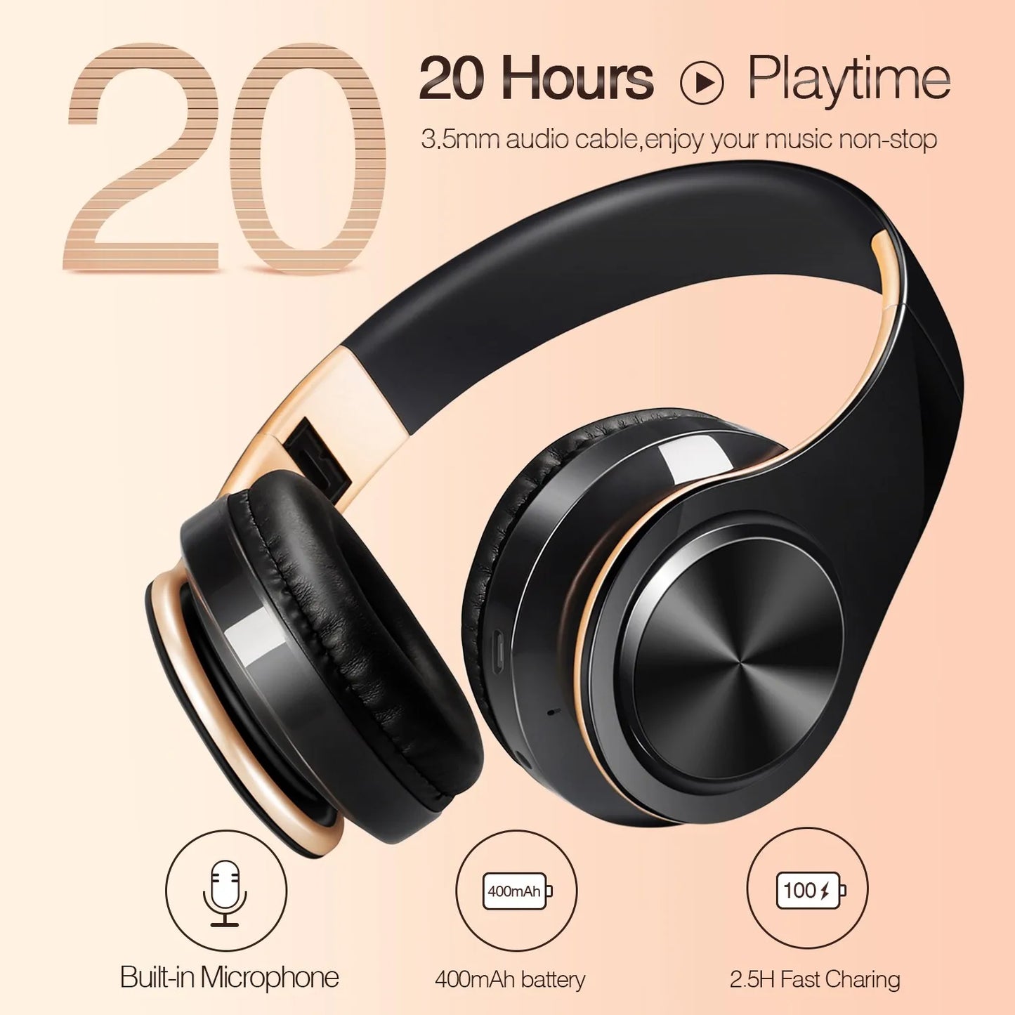Wireless Bluetooth Headphones with Built-in Mic – 14 Colors