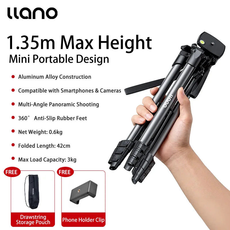 Llano KT003 Professional Camera Tripod with Fluid Head — 15KG Load, Travel-Ready