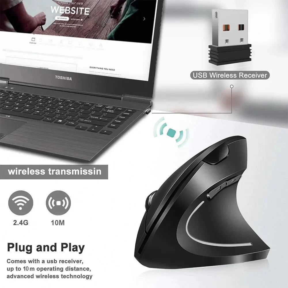 Ergonomic Vertical Wireless Mouse – 2.4GHz, 3 Adjustable DPI & 6 Buttons for Laptop & PC