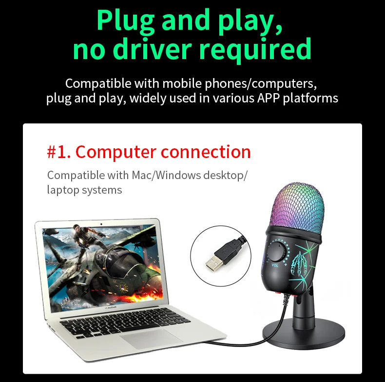 USB Condenser Microphone – Tabletop Mic for Gaming, Podcasting, Streaming & Studio Recording