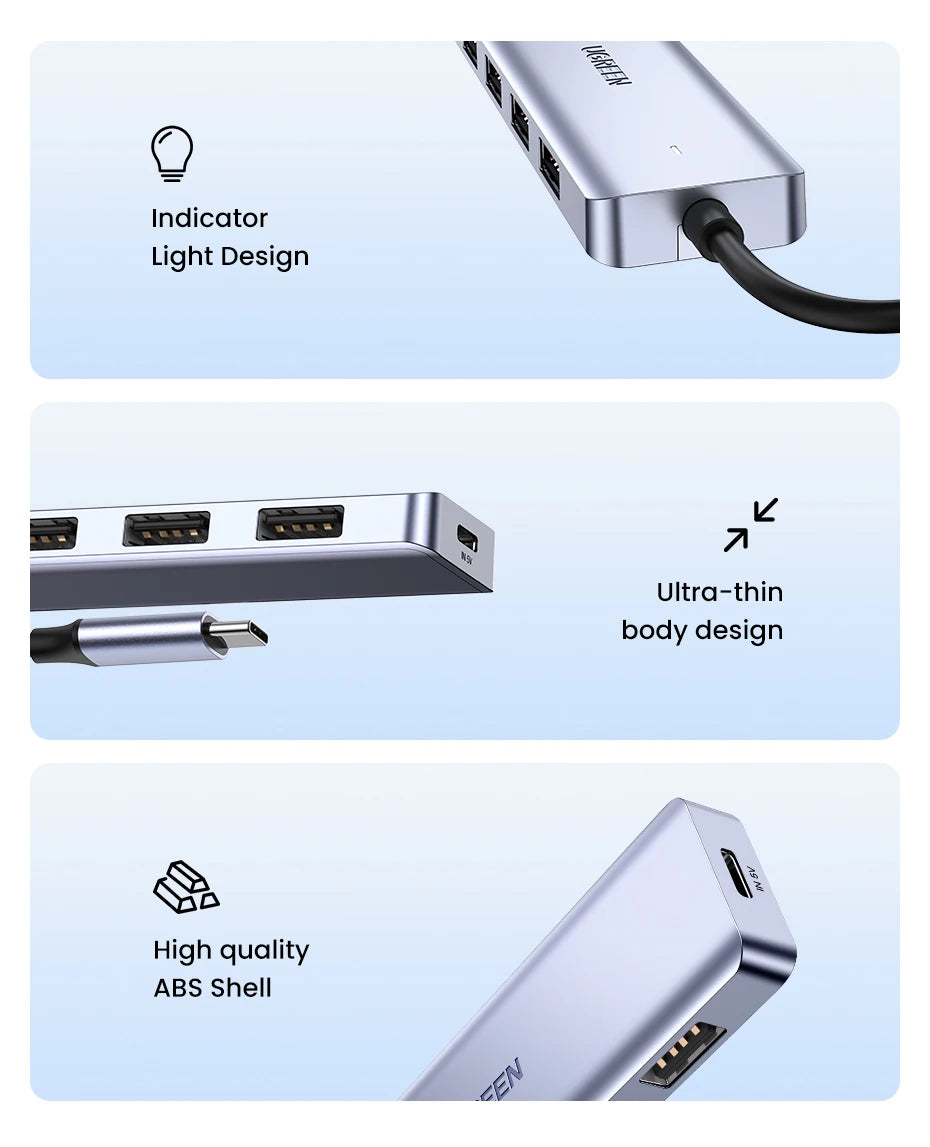 USB-C Hub – 4-Port USB 3.0 Splitter Adapter for Laptops, Tablets & Desktop PCs