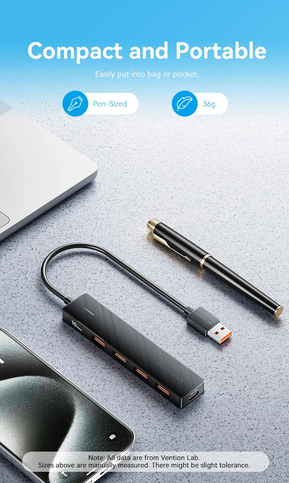 USB 3.2 Gen2 Hub – 5-Port 10Gbps USB-A & USB-C Multiport Adapter for MacBook, iPad & Laptop
