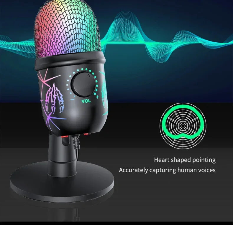 RGB USB Condenser Microphone with Breathing Light – Desktop Mic for Streaming, Gaming & Video Calls