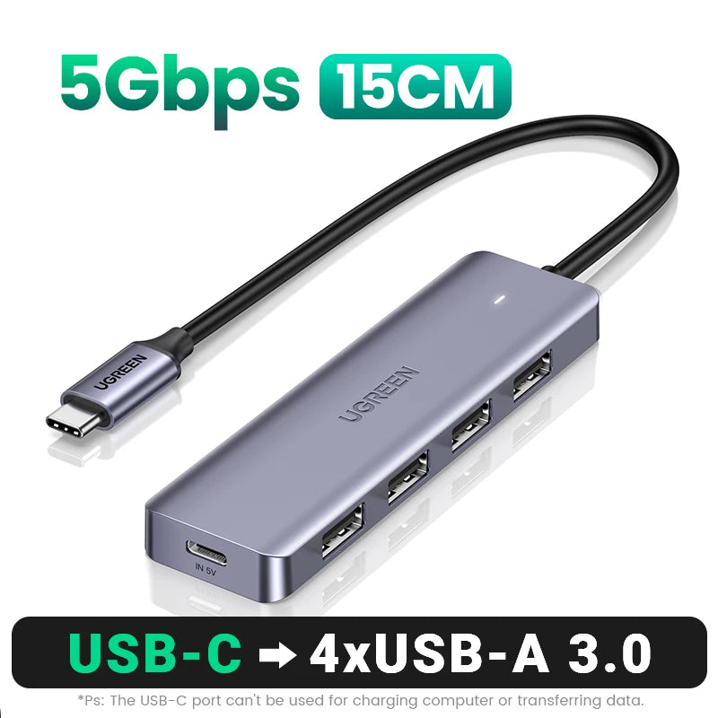 USB-C Hub – 4-Port USB 3.0 Splitter Adapter for Laptops, Tablets & Desktop PCs