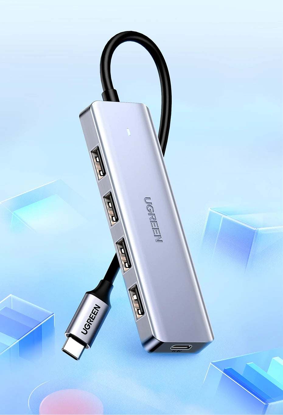 USB-C Hub – 4-Port USB 3.0 Splitter Adapter for Laptops, Tablets & Desktop PCs