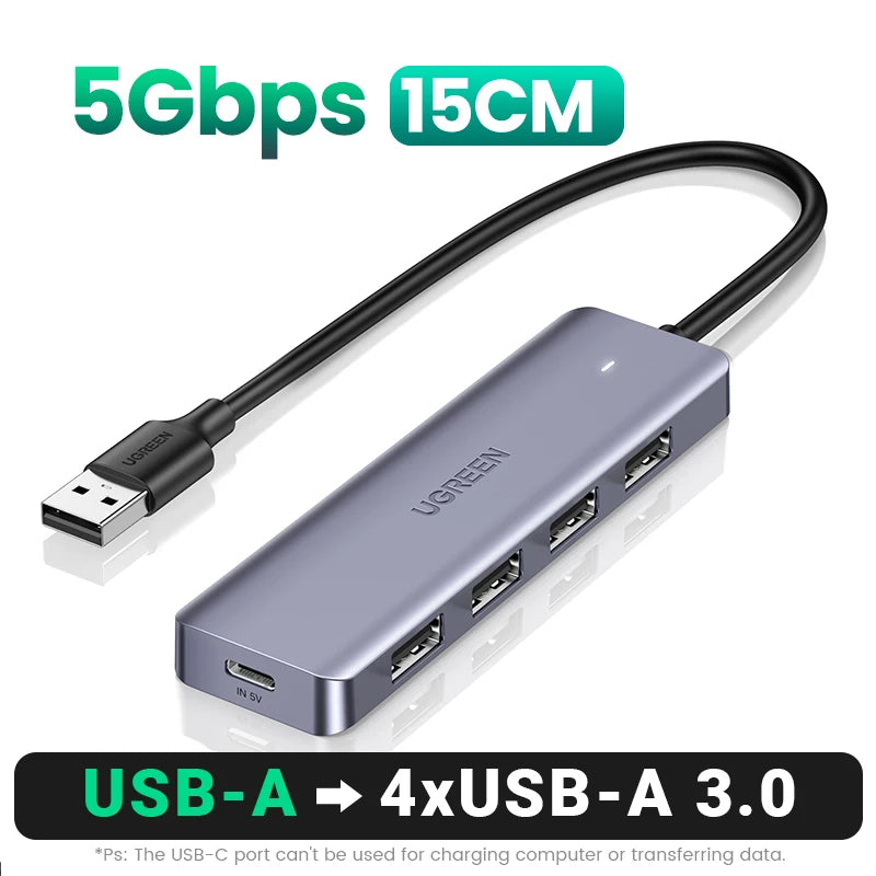 USB-C Hub – 4-Port USB 3.0 Splitter Adapter for Laptops, Tablets & Desktop PCs