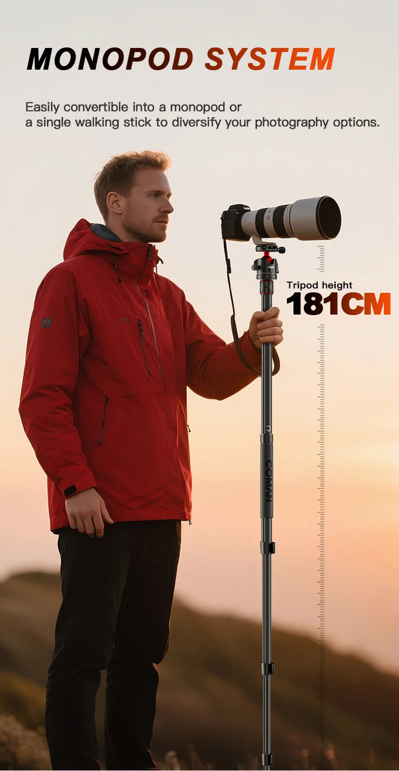 COMAN KX3939 Mini V1 72" Overhead Camera Tripod with Fluid Head