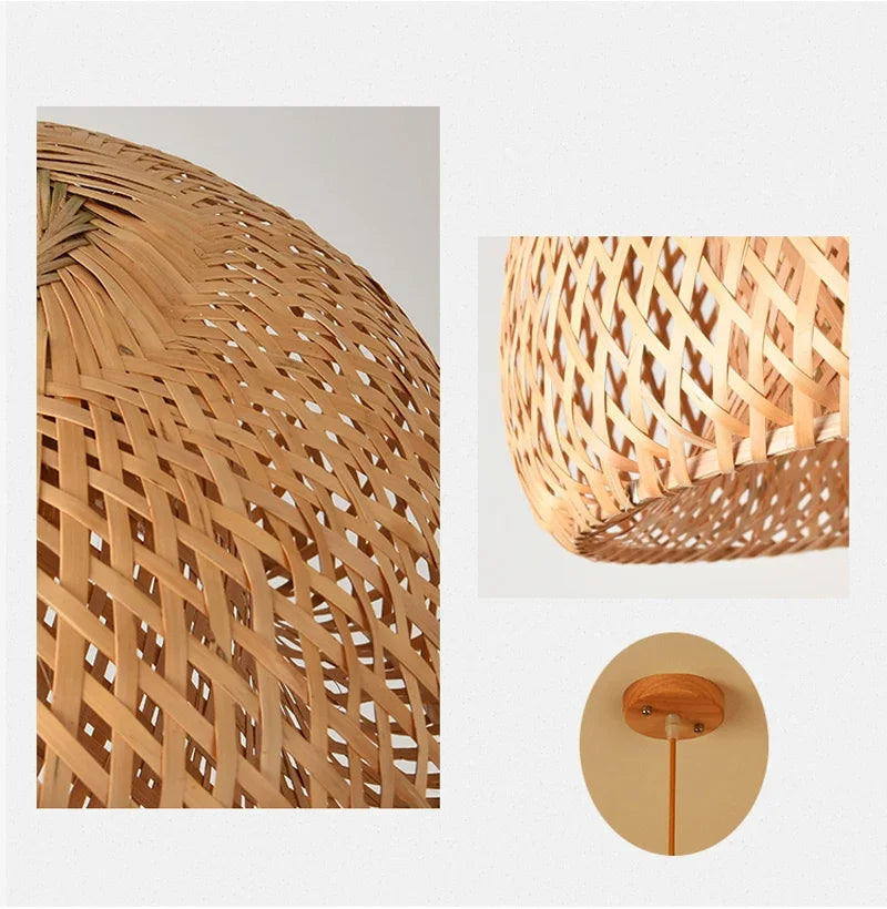 Bamboo Rattan Pendant Light – Handwoven Wicker Ceiling Lamp for Dining Room, Bedroom & Hotel
