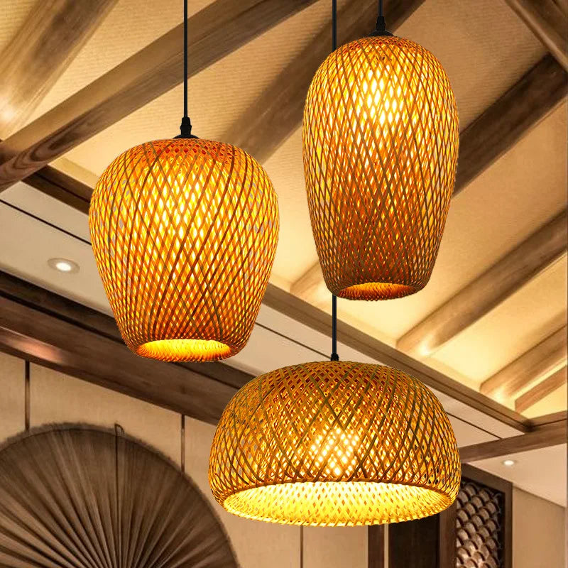 Bamboo Rattan Pendant Light – Handwoven Wicker Ceiling Lamp for Dining Room, Bedroom & Hotel