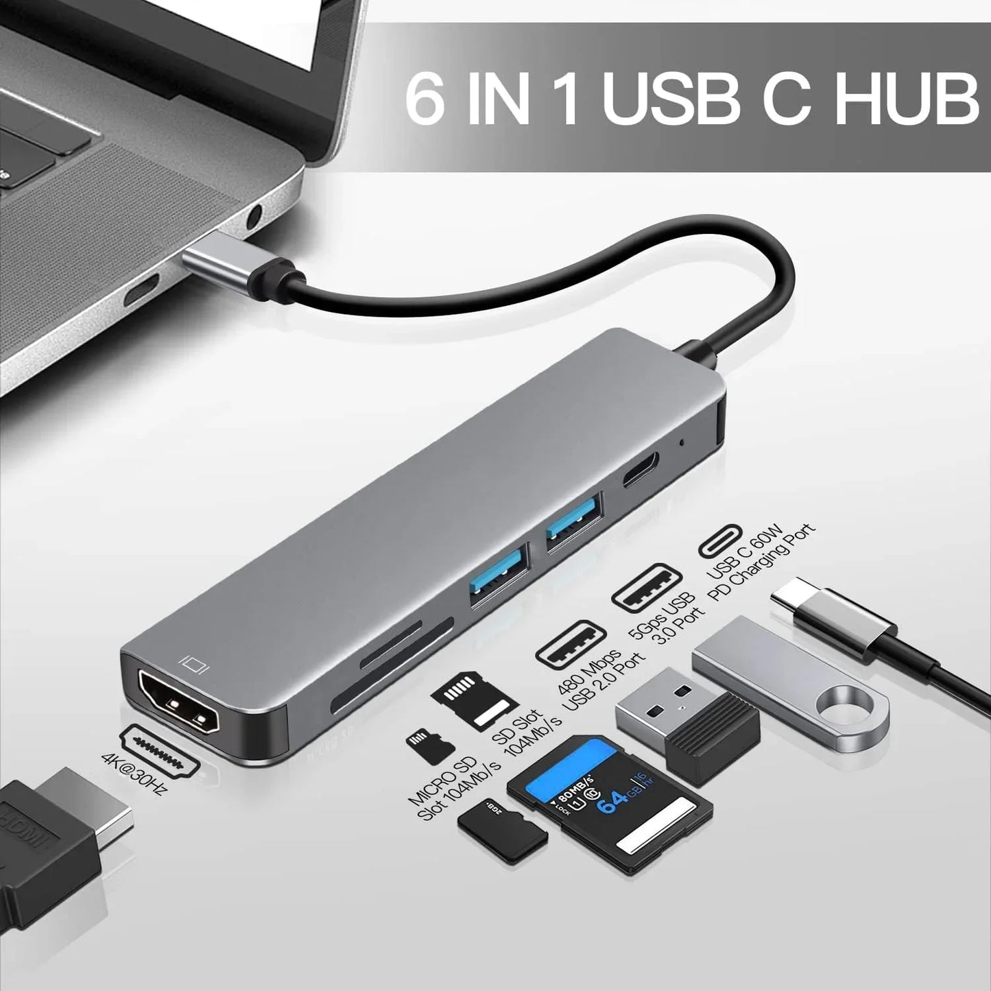 USB-C Hub Multiport Adapter – 4K HDMI, PD Fast Charging, USB 3.0 for MacBook, iPad & Samsung