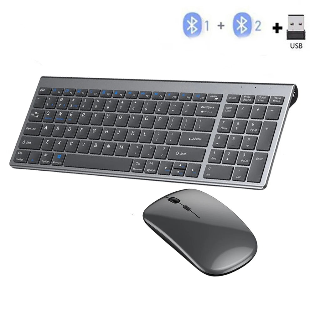 Wireless Keyboard & Mouse Combo – Bluetooth 5.0 & 2.4G Rechargeable Full-Size Ergonomic Set