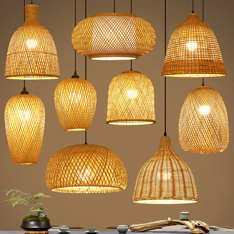 Bamboo Rattan Pendant Light – Handwoven Wicker Ceiling Lamp for Dining Room, Bedroom & Hotel