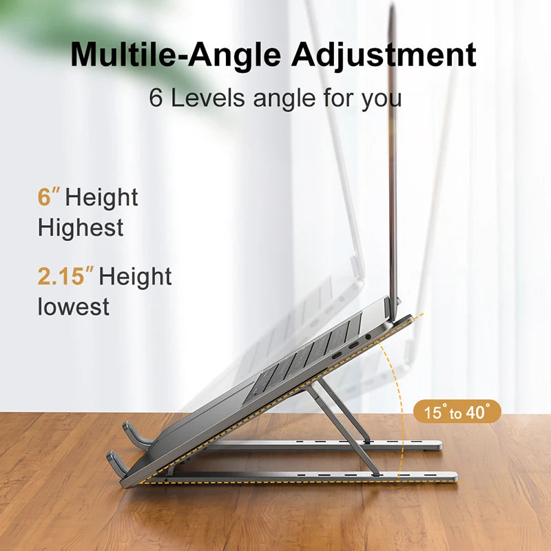 Aluminum Laptop Stand – Foldable, Portable & Non-Slip Cooling Holder for Notebooks
