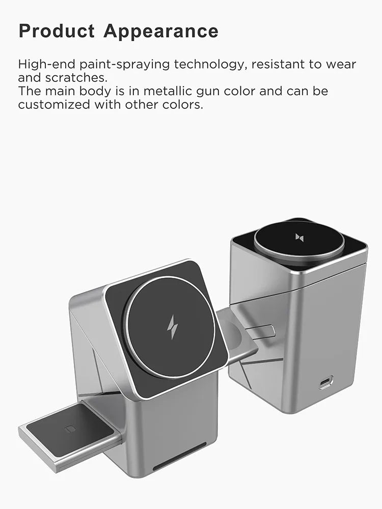 Qi2 3-in-1 Rotating Magnetic Wireless Charging Stand – 15W Fast Charge for Phone, Smartwatch & Earbuds