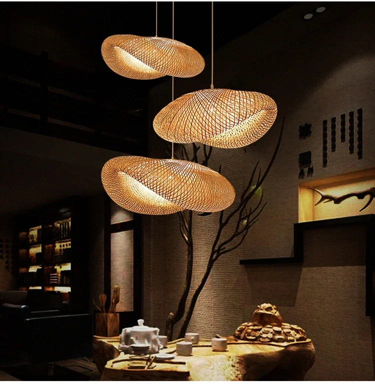 Bamboo Rattan Pendant Light – Handwoven Wicker Ceiling Lamp for Dining Room, Bedroom & Hotel