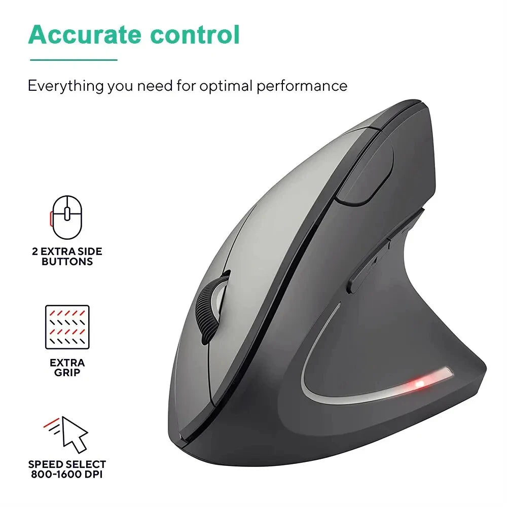 Ergonomic Vertical Wireless Mouse – 2.4GHz, 3 Adjustable DPI & 6 Buttons for Laptop & PC