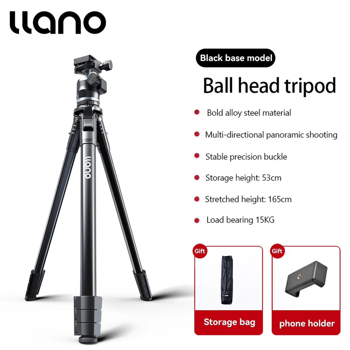 Llano KT003 Professional Camera Tripod with Fluid Head — 15KG Load, Travel-Ready