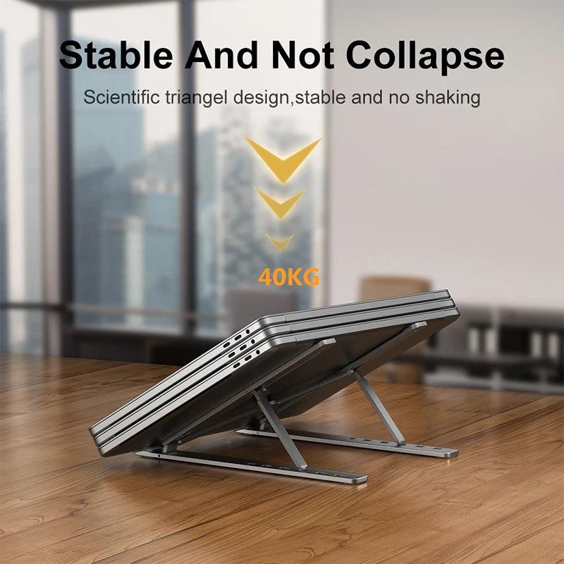 Aluminum Laptop Stand – Foldable, Portable & Non-Slip Cooling Holder for Notebooks