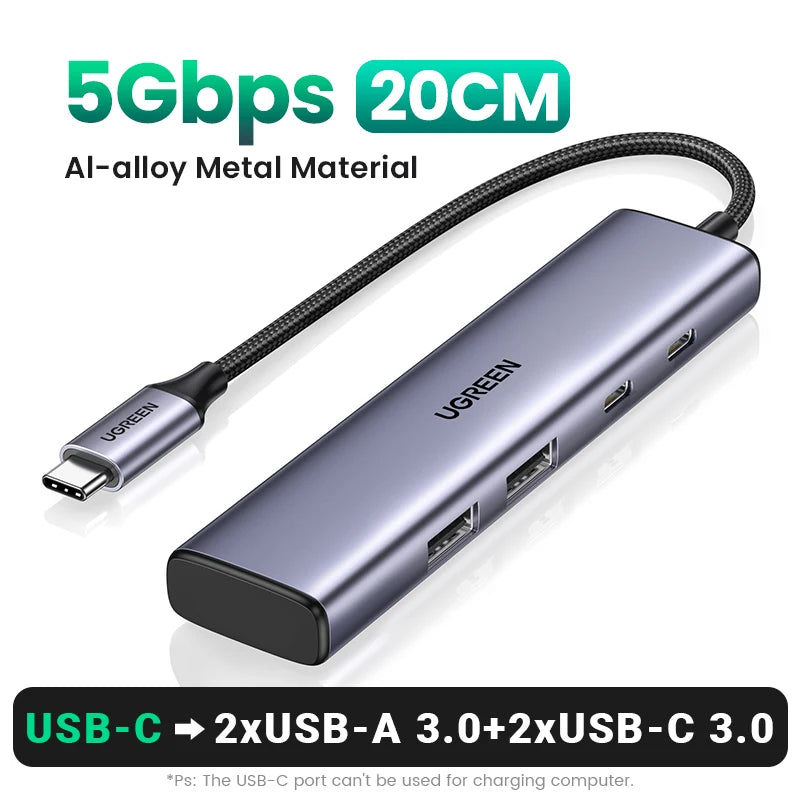 USB-C Hub – 4-Port USB 3.0 Splitter Adapter for Laptops, Tablets & Desktop PCs
