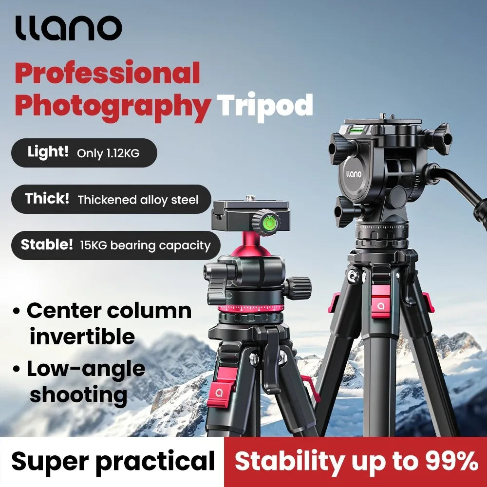 Llano KT003 Professional Camera Tripod with Fluid Head — 15KG Load, Travel-Ready