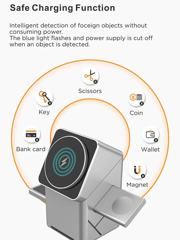 Qi2 3-in-1 Rotating Magnetic Wireless Charging Stand – 15W Fast Charge for Phone, Smartwatch & Earbuds
